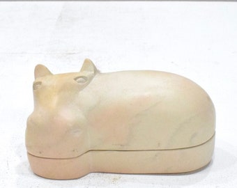 African Soapstone Hippo Design Box Kenya