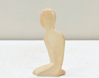 African Soapstone Small Kneeling Man Sculpture Kenya