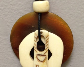 Indonesian Horn Disc Bone Cord Pendant Necklace