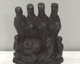 African Ebony Wood Christmas Nativity Sculpture Tanzania