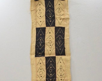 African Kuba Cloth Natural Woven Raffia Table Runner Congo