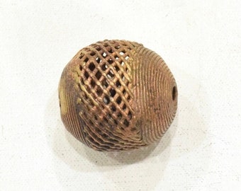 Beads African Brass Round Large Grid Bead