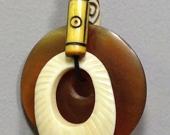 Indonesian Horn Ring Pendant Cord Necklace