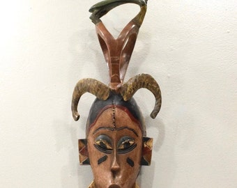 African Mask Baule Painted Wood  Cote d'Ivorie