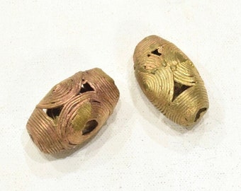 African Brass Oval Barrel Cage Bead