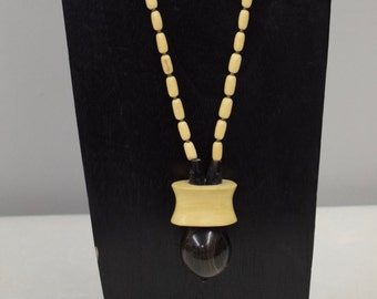 Necklace Vintage Philippine Natural Wood Beads Black Beads Handmade Natural Wood Beads Brass Black Round Bead One of a Kind A