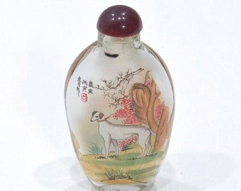 Chinese Reverse Painted Glass Dog Bottle