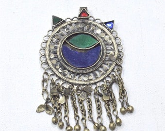 Middle Eastern Silver Kuchi Colored Glass Pendant