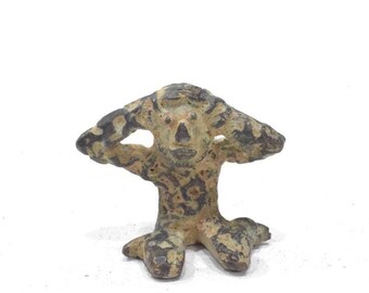 African Ashanti Bronze Kneeling Man Statue Weight Ghana