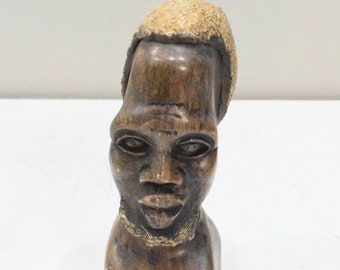 African Soapstone Male Bust Carved Sculpture Swaziland