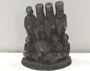 African Ebony Wood Christmas Nativity Sculpture Tanzania