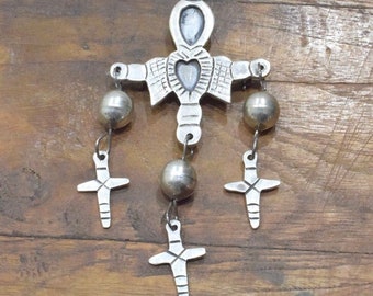 Cross Sterling Silver Pendant Pin Guatemala