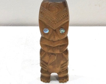 New Zealand Wood Tiki Statue Polynesia