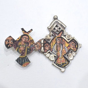 Ethiopaine bemalter koptischer Kreuz Anhänger