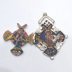 Ethiopaine bemalter koptischer Kreuz Anhänger