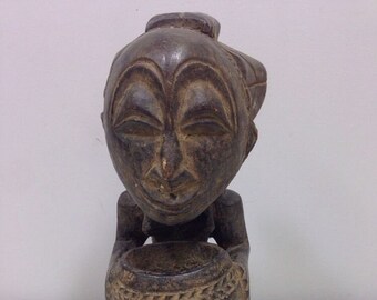 Statue African Luba Diviners Cup Bearer Statue