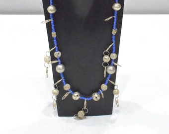 Silver Blue Glass Milagro Neckace