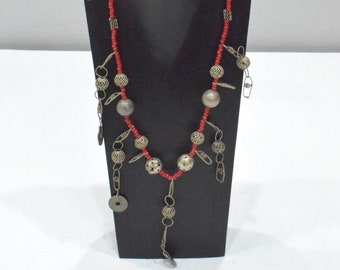 Silver Red Glass Milagro Neckace