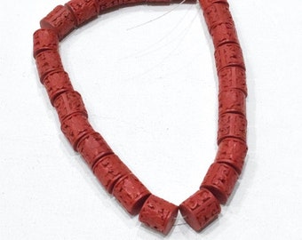 Beads Chinese Round Red Cinnabar Barrel Bead Strand