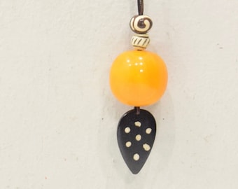 African Batik Bone Amber Cord Necklace