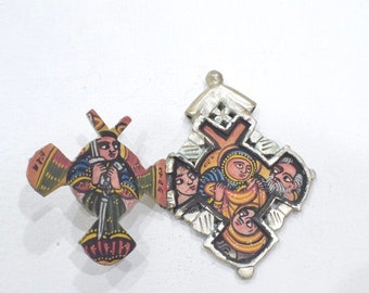 Ethiopain Painted Coptic Cross Icon Pendant