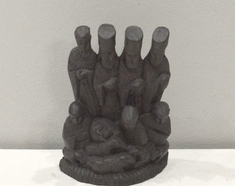 African Ebony Wood Christmas Nativity Sculpture Tanzania