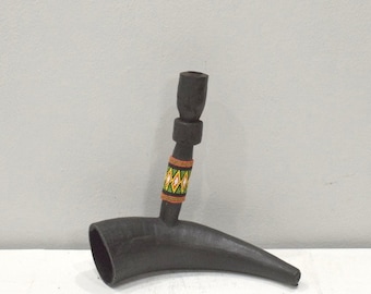 African Zulu Beaded Cow Horn Pipe South African