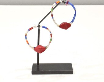 African Old Masai Beaded Hoop Earrings Kenya