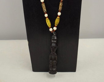 Indonesian Wood  Deity Figure Pendant Necklace