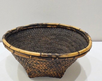 Indonesian Round Brown Rattan Basket Lombok