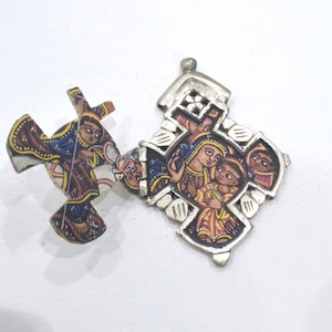 Ethiopaine bemalter koptischer Kreuz Anhänger