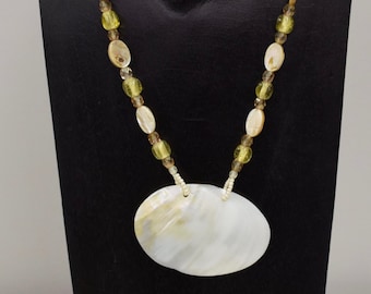 Necklace Vintage Mother of Pearl Shell Abalone Shell Crystal Beads Handmade Crystal Shell Beads Necklace Pendant Jewelry One of a Kind B