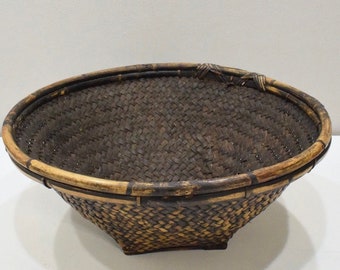 Indonesian Round Brown Rattan Basket Lombok