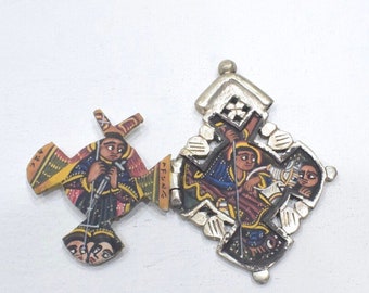 Ethiopain Painted Coptic Cross Icon Pendant