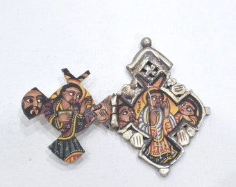 Ethiopain Painted Coptic Cross Icon Pendant