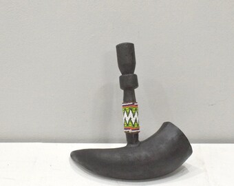 African Zulu Beaded Cow Horn Pipe South African