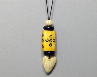 Indonesian Yellow Bone  Horn Cord Pendant Necklace