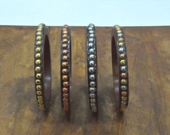 Assorted Wood Studded Bangle Bracelets