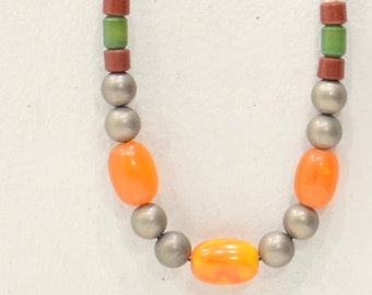 Indonesian Bone Silver Glass Necklace