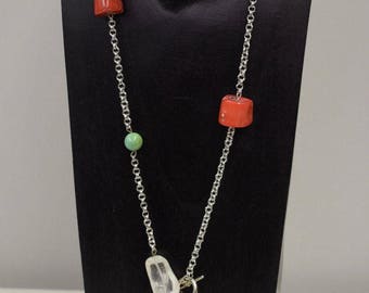 Necklace Silver Chain Chinese Coral Turquoise Crystal Silver Chain Necklace