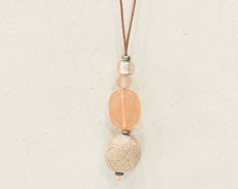 Indonesian Linen Glass Bead Pendant Necklace