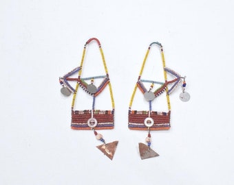 African Old Masai Beaded Earrings Kenya