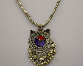 Middle Eastern Silver Kuchi Glass Necklace