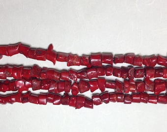 Beads Red Bamboo Coral Dyed Strand  15 -20mm