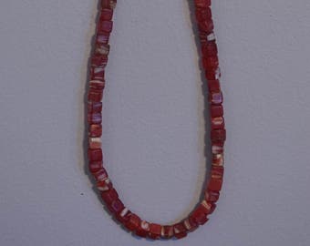 Beads African Red Kakamba Marbelized Glass  Dice Beads