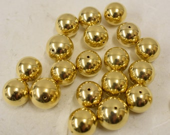 Beads Vintage 20 Bright Gold Plated Round  Beads 14mm