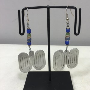 Earrings African Aluminum  Double Coiled Blue Green Sandcast Bead Masai Beaded Earrings Handmade Aluminum Women Earrings Unique Tribal E17