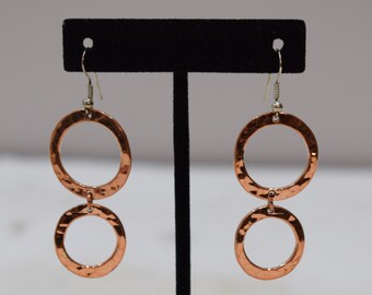 Earrings Plated Copper Textured Double Circle Dangle Earrings 60mm