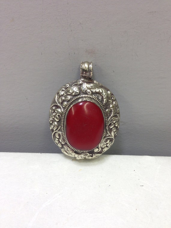Pendant red silver Gem