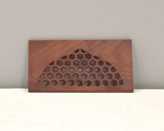 Indian Hand Carved Teak Wood Screen Panel Piece Geometric Design